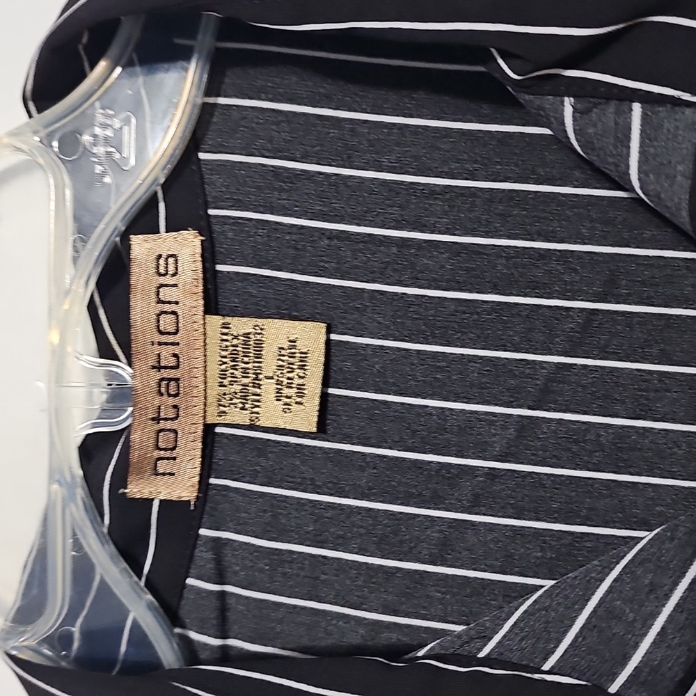Notations Black and White Pinstripe Blouse Sz Large Work Cocktail Holiday - Picture 2 of 3